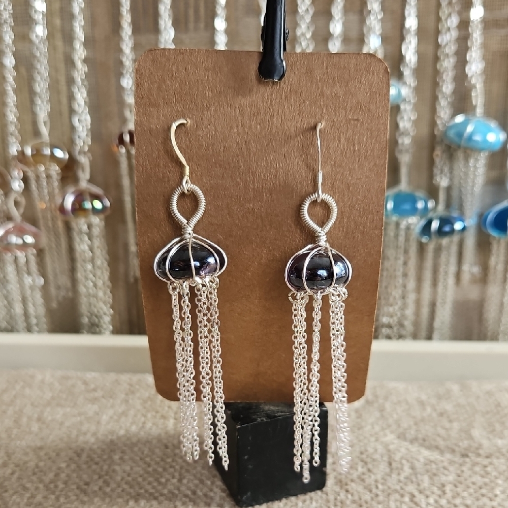 Amethyst Coloured Purple Jellyfish Earrings - Sterling Silver